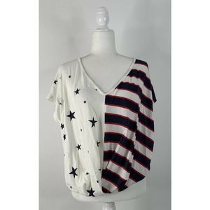 NWT LAZY SUNDAYS Stars & Stripes V Neck Blouse M